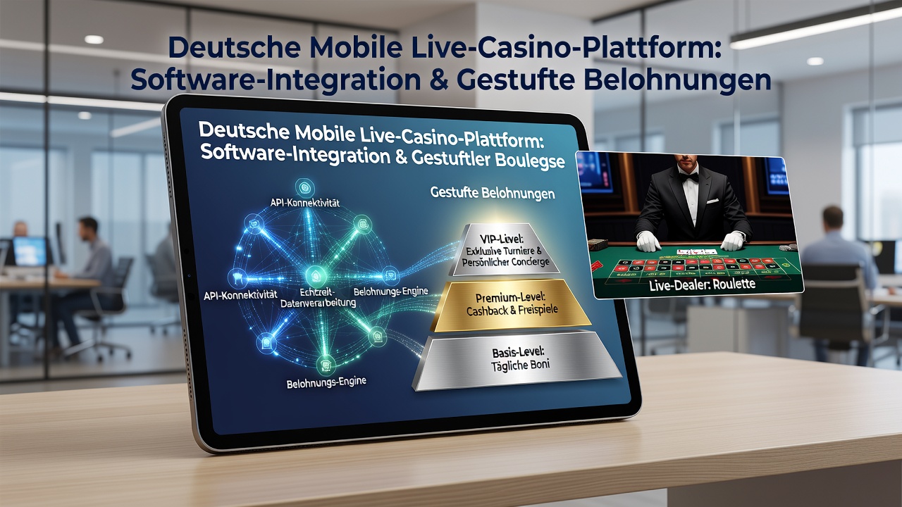 Technische Darstellung von API-Verbindungen zwischen mobilen Apps, Live-Casino-Servern und Belohnungsdatenbanken